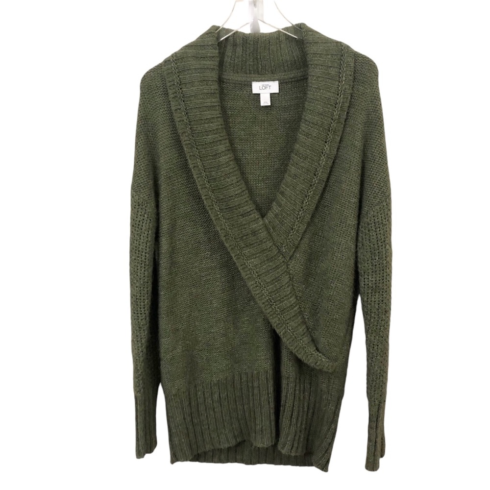 Loft | Alpaca Wool Blend Faux Wrap V-Neck Green Sweater XXL